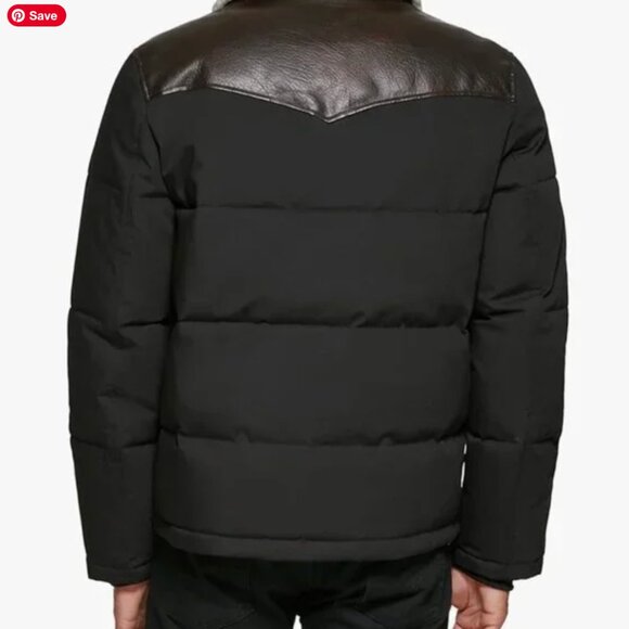 Levi Strauss Out West Puffer Coat Jacket Black Shearling Collar Leather L - Picture 3 of 11